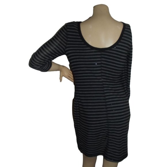 Express M Gray Black Striped Sequined Shift Sweater Dress sequins scoop back - Picture 3 of 6